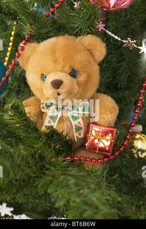 Il giocattolo di peluche recare nel banco di natale-tree Foto Stock