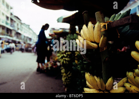 Banane al fornitore del negozio al Psar (mercato) Orussey- Phnom Penh Cambogia. Mercato Cambogia. Il cibo in Cambogia Foto Stock