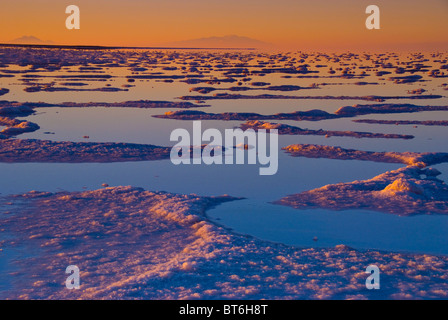 Formazioni di sale, acqua e vento scolpiti formazioni shore a sunrise, fantastica Salt Lake, Utah Foto Stock