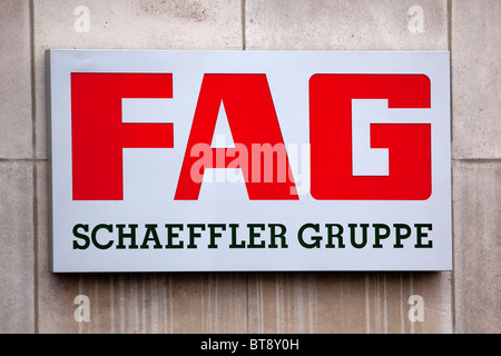 Logo, il cuscinetto di rotolamento produttore, FAG Schaeffler KG, Schaeffler Group, Schweinfurt, Baviera, Germania, Europa Foto Stock