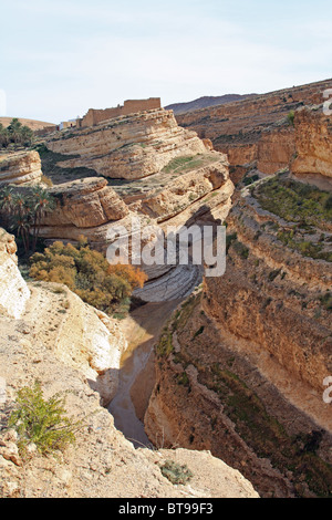 Scenario desertico, nei pressi di Tamerza, nel deserto del Sahara occidentale della Tunisia Foto Stock