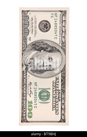 Una vista di una parte anteriore di 100 US dollar bill Foto Stock