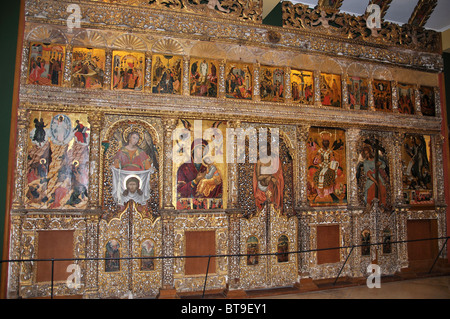 L'iconostasi dalla chiesa di Pantokratoras, Museo Bizantino, Solomou Square, Città di Zacinto, Zante, Isole Ionie, Grecia Foto Stock