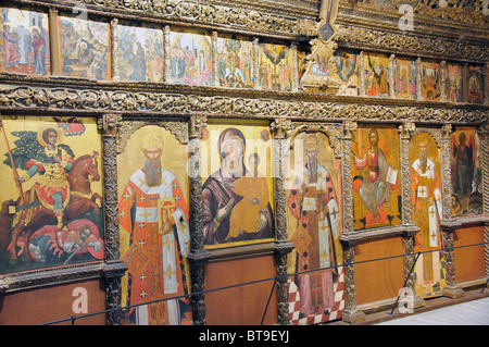 L'iconostasi dalla chiesa di Demetrios, Museo Bizantino, Solomou Square, Città di Zacinto, Zacinto (Zante), Isole Ionie, Grecia Foto Stock