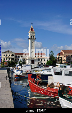 Vista porto veneziano che mostra il Campanile, Zante, Zacinto (Zante), Isole Ionie, Grecia Foto Stock