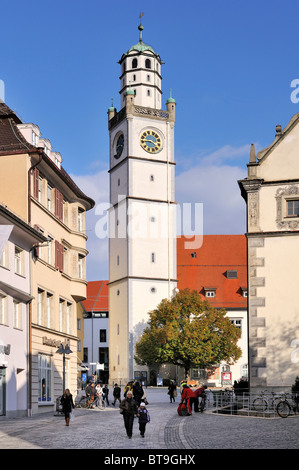 La torre Blaserturm nel centro storico della città vecchia di Ravensburg, Ravensburg county, Baden-Wuerttemberg, Germania, Europa Foto Stock