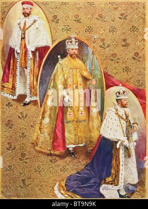 Re Giorgio V in tre vesti indossato alla cerimonia di incoronazione nella Westminster Abbey. Foto Stock
