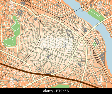 Mappa illustrata di un generico città con i nomi di n. Foto Stock