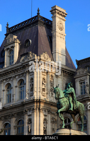 Francia, Parigi, Étienne Marcel statua, Hôtel de Ville, Municipio Foto Stock