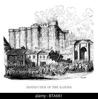 Storming della Bastille, Parigi, Francia, 14 luglio 1789; Bianco e Nero Illustrazione da William affinare la rubrica quotidiana Foto Stock