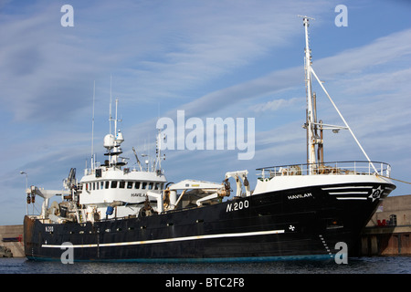 Havilah 49 metri Pescherecci con reti da traino pelagiche ormeggiata presso il molo di Eisenhower nel porto di Bangor county down Irlanda del Nord Regno Unito Foto Stock