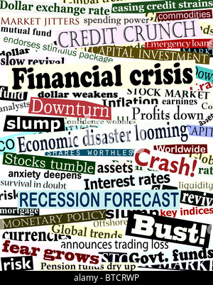 Background design illustrato di titoli di giornale sui problemi economici Foto Stock