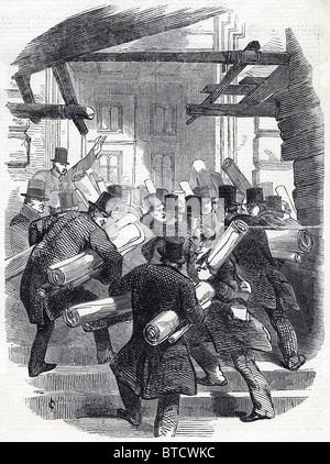 Gli sviluppatori di ferroviaria rush per offrire piani per il Consiglio di Amministrazione di uffici commerciali in Whitehall 30 Novembre 1845 Foto Stock