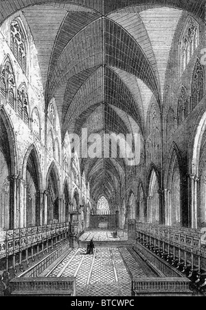 Vecchia Cattedrale di St Paul, Londra; la navata centrale interno prima di essere bruciata nel Grande Incendio di Londra 1666 Foto Stock