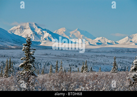 Vista del Monte McKinley, Denali Nat. Parco da miglio 7 del Park Road, caduta Foto Stock