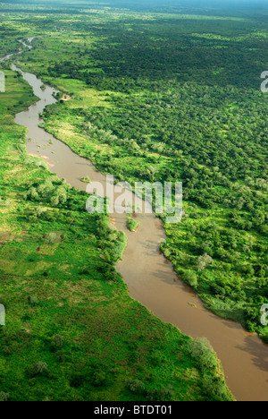 Antenna vista panoramica di affluente del fiume Luangwa Foto Stock