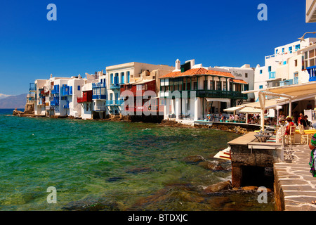 Il veneto neibourhood del Kastro distretto di Chora, Mykonos, Cicladi, Grecia Foto Stock