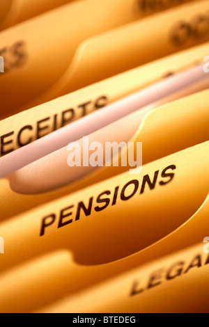 Espandendo gli account personali file scomparti in prossimità della messa a fuoco in materia di pensioni Foto Stock