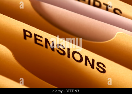 Espandendo gli account personali file scomparti in prossimità della messa a fuoco in materia di pensioni Foto Stock