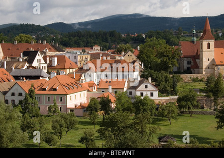 Elk188-3019 Repubblica Ceca, Cesky Krumlov, vista sulla città Foto Stock