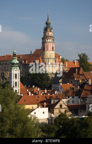 Elk188-3042v Repubblica Ceca Cesky Krumlov Krumlov Chateau 13-20th c con torre rotonda Foto Stock