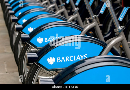 Barclays Bank sponsorizzato noleggio cicli, Londra, Inghilterra Foto Stock