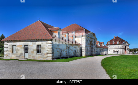 Soluzione salina Royale (Royal Saline), architetto Claude Nicolas Ledoux (1770s), Arc et Senans, Franche Comte, Francia Foto Stock