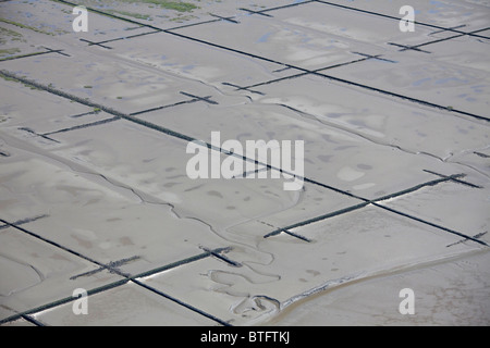 Vista aerea di barriere per la protezione costiera. Schleswig-Holstein, Germania. Foto Stock