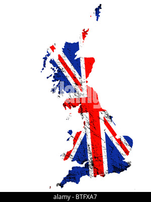 Profilo della Gran Bretagna con grunged Union Jack flag Foto Stock