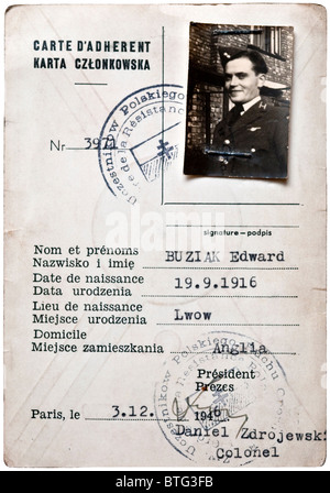 WW2 il francese / Polacco la resistenza della carta d'identità. Foto Stock