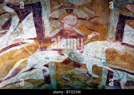 Affresco (XI secolo), la cripta della cattedrale di Auxerre (Saint-Etienne), Auxerre, dipartimento Yonne, Borgogna, Francia Foto Stock