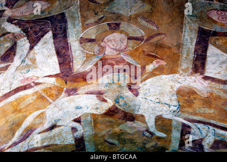 Affresco (XI secolo), la cripta della cattedrale di Auxerre (Saint-Etienne), Auxerre, dipartimento Yonne, Borgogna, Francia Foto Stock