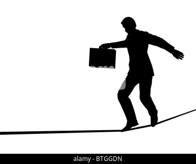 Illustrate il contorno di un imprenditore a piedi una fune Foto Stock