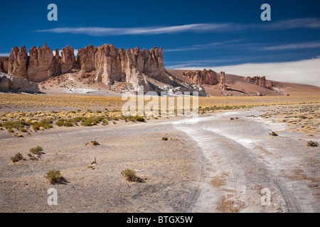 Cattedrali di roccia in Salar de Tara, Cile Foto Stock