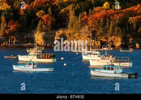 La pesca di aragoste e barche al tramonto in Bar Harbor Maine USA Foto Stock