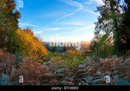 Ludlow da Whitwell comune, frosty autunno mattina Foto Stock