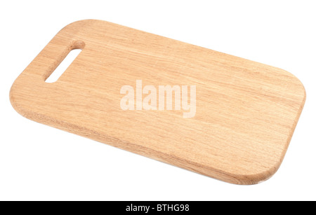 Tagliere di legno isolato su sfondo bianco Foto Stock