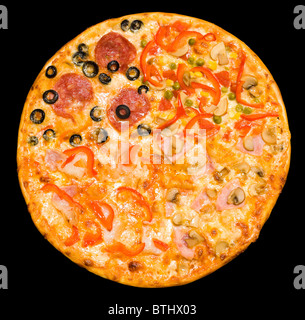 Quattro diversi tipi di pizza in uno, isolata, tracciato di ritaglio Foto Stock
