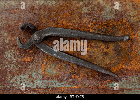 Coppia di pinze di presa a pinza su un sfondo arrugginito Foto Stock