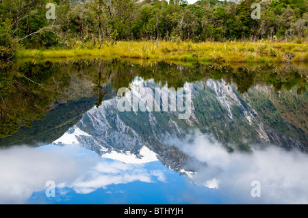 Franz Joseph Glacier,Peters Pool,riflessioni del ghiacciaio,Douglas via,Isola del Sud,Nuova Zelanda Foto Stock