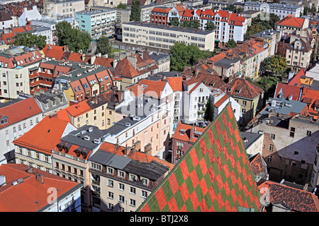 Vista della città dalla Santa Elisabetta la Chiesa di Wroclaw, Bassa Slesia, Polonia Foto Stock