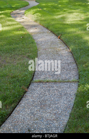 Pietra ricurva e passerella di calcestruzzo attraverso il verde prato Foto Stock