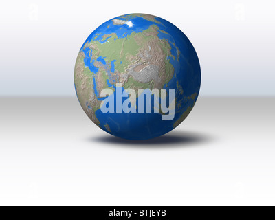 Globo mondo con ombra e sfondo vista Asia Foto Stock
