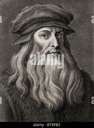 Leonardo da Vinci (1452-1519), Italiano pittore rinascimentale di Firenze. Incisione di Cosomo Colombini (d. 1812) dopo un Leonardo self portrait. Ca. 1500 Foto Stock