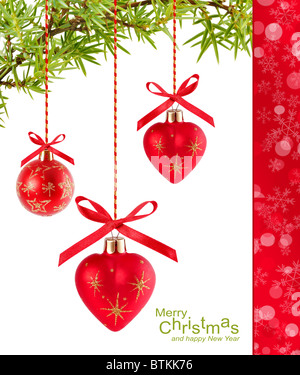 Natale con sfondo rosso a forma di cuore palloncini Foto Stock