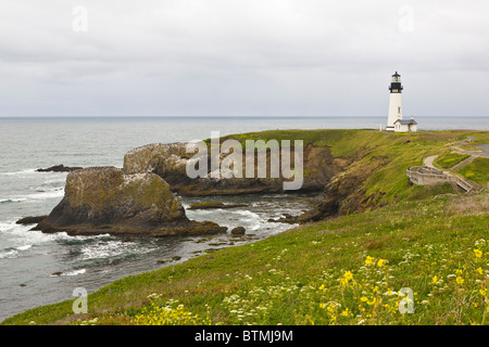 Yaquina Capo Faro sulla costa dell'Oceano Pacifico di Oregon vicino a Newport Oregon Foto Stock