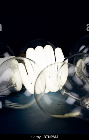 Lampada compatta a fluorescenza e luce al tungsteno lampadina Foto Stock