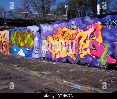 Graffiti / pezzo che mostra un medico / medic e la formulazione "Grazie per i fiori' su una parete in Delft, NL Foto Stock