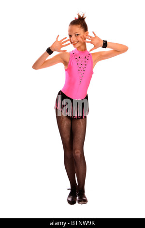 Toccare giovane ballerino in rosa e nero costume da ballo Foto Stock