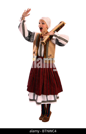 Giovane ballerino in rumeno rug venditore nazionale costume di danza Foto Stock